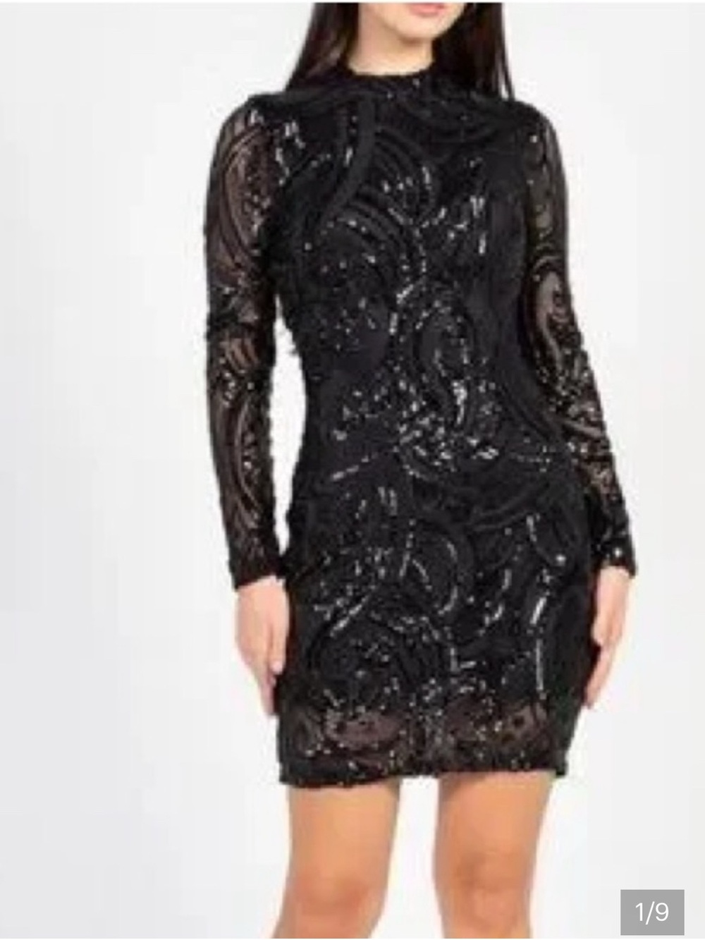 Dynamite Black Sequin Long Sleeve Sheath Dress